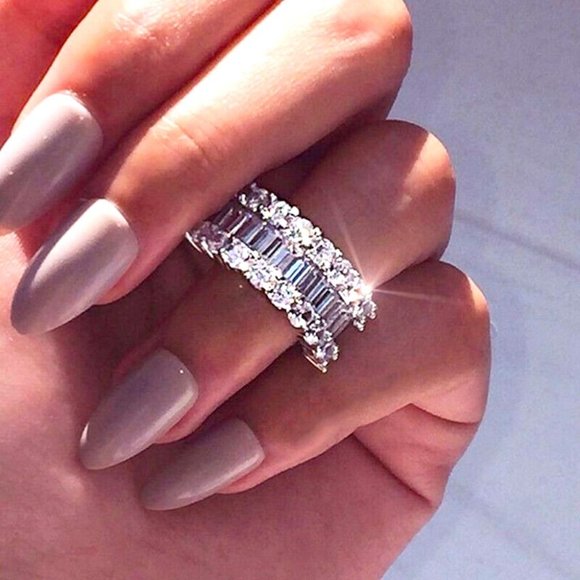 New 925 Sterling Silver Diamond Band Ring - Picture 1 of 4